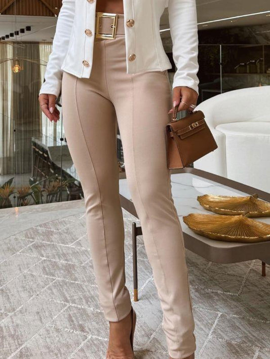 CALÇA MONTARIA SKINNY NUDE COM CINTO FIVELA EM METAL